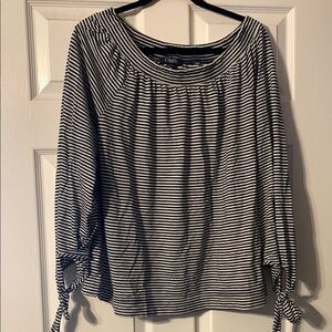 Chaps navy and White Relaxed Tie Front Blouse